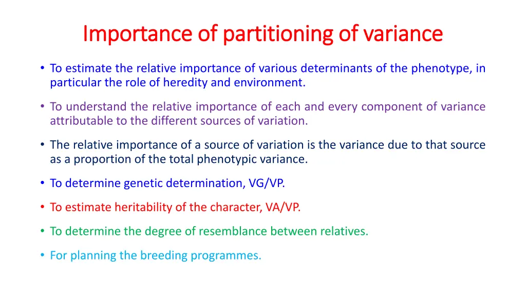 importance of partitioning of variance importance