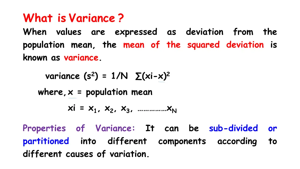 what is variance when values population mean