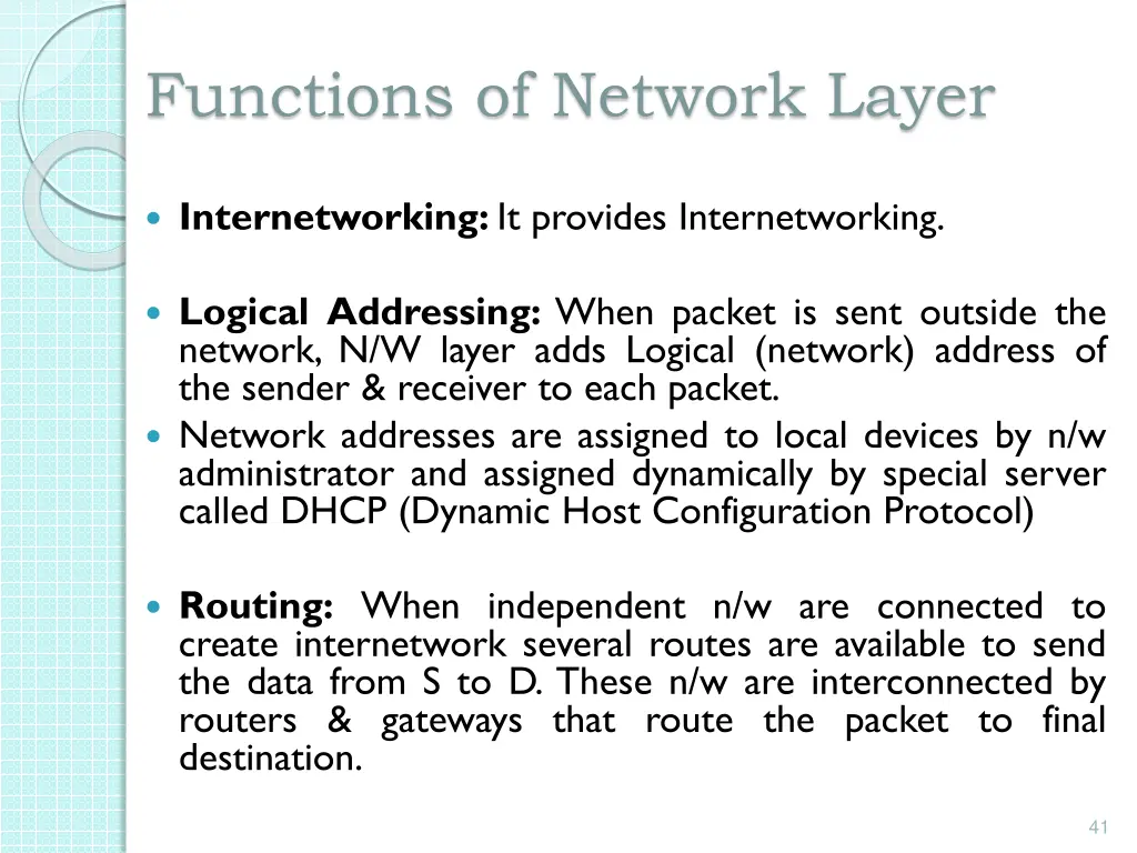 functions of network layer