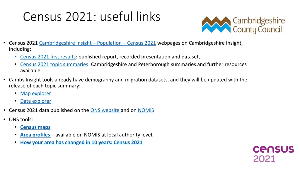 census 2021 useful links