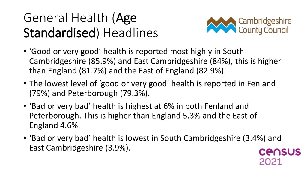 general health age standardised standardised