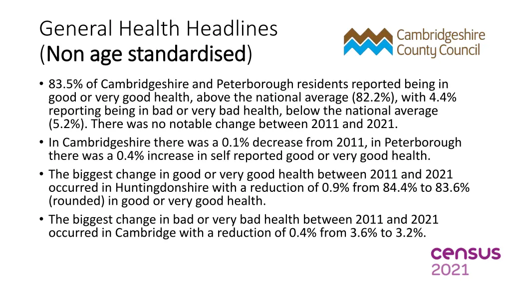 general health headlines non age standardised