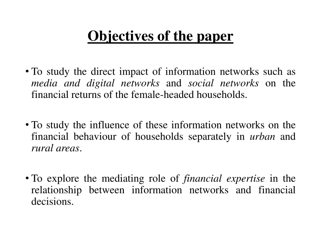 objectives of the paper