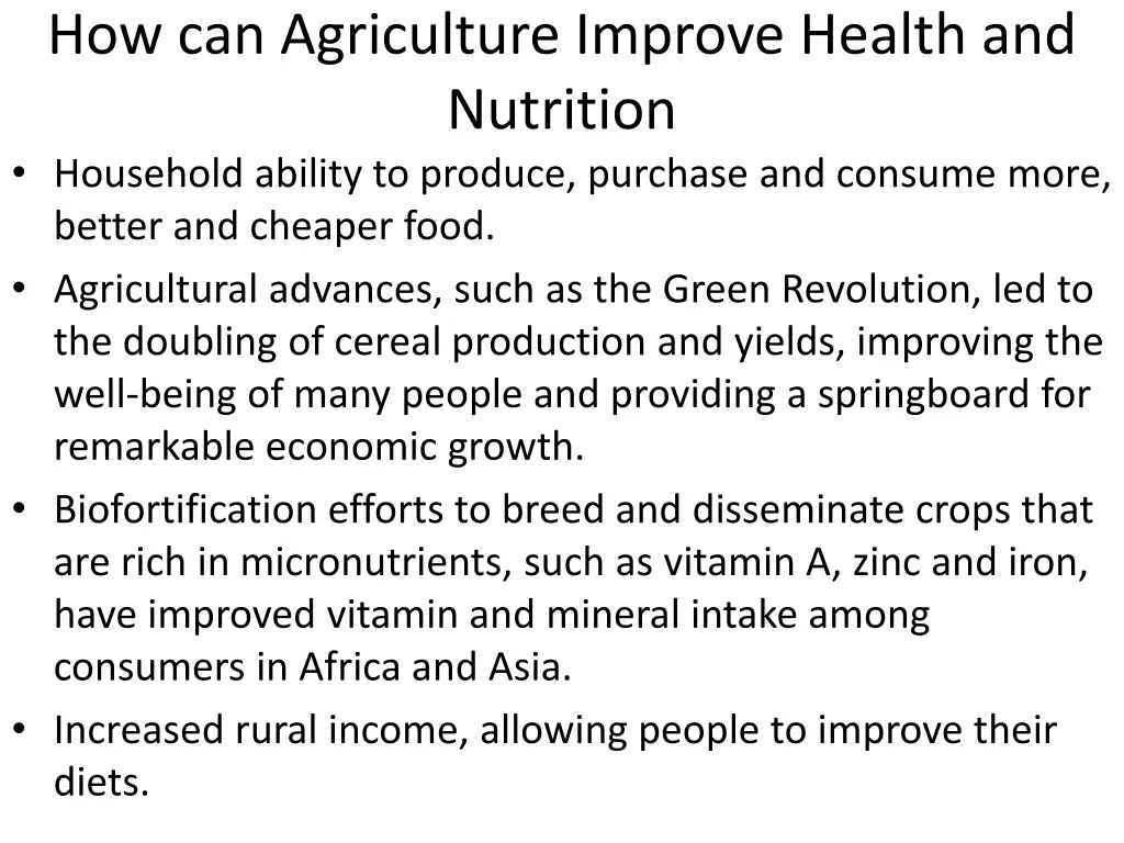 how can agriculture improve health and nutrition