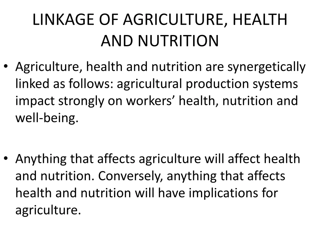 linkage of agriculture health and nutrition