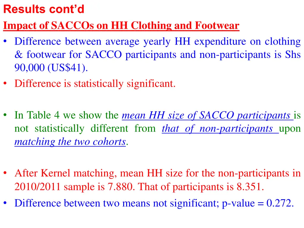 results cont d impact of saccos on hh clothing