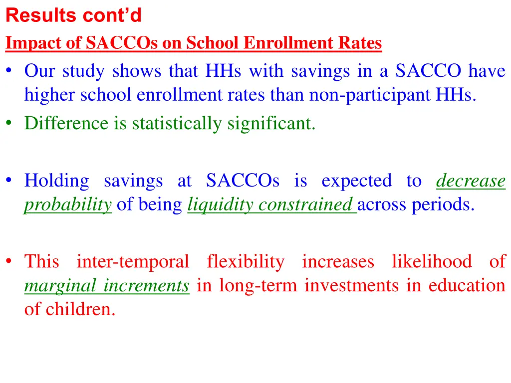 results cont d impact of saccos on school