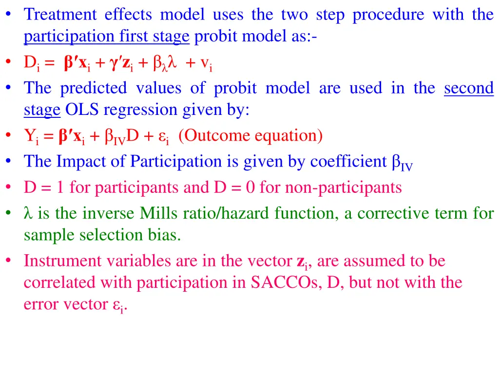 treatment effects model uses the two step