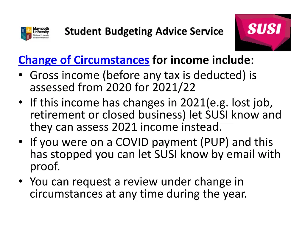 change of circumstances for income include gross