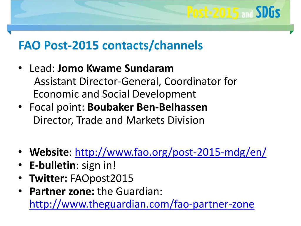 fao post 2015 contacts channels