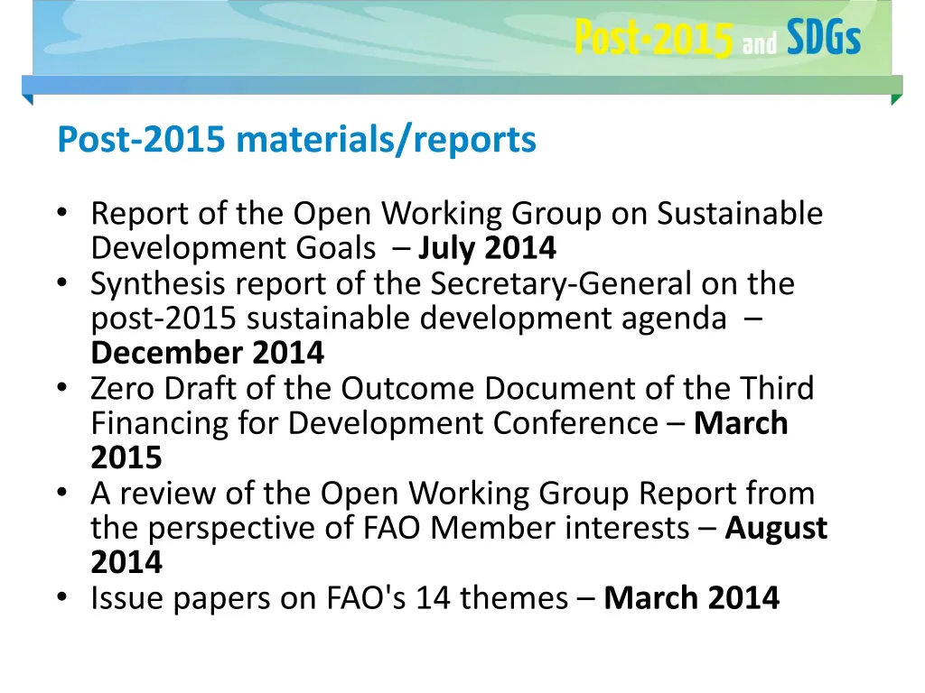 post 2015 materials reports