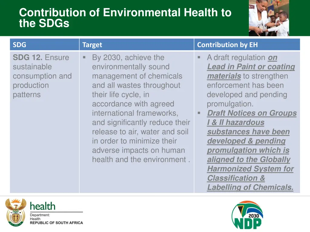 contribution of environmental health to the sdgs 9