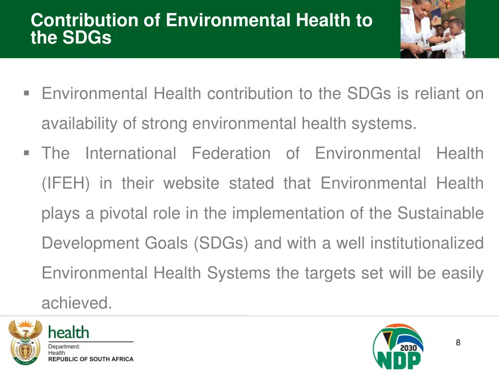 contribution of environmental health to the sdgs