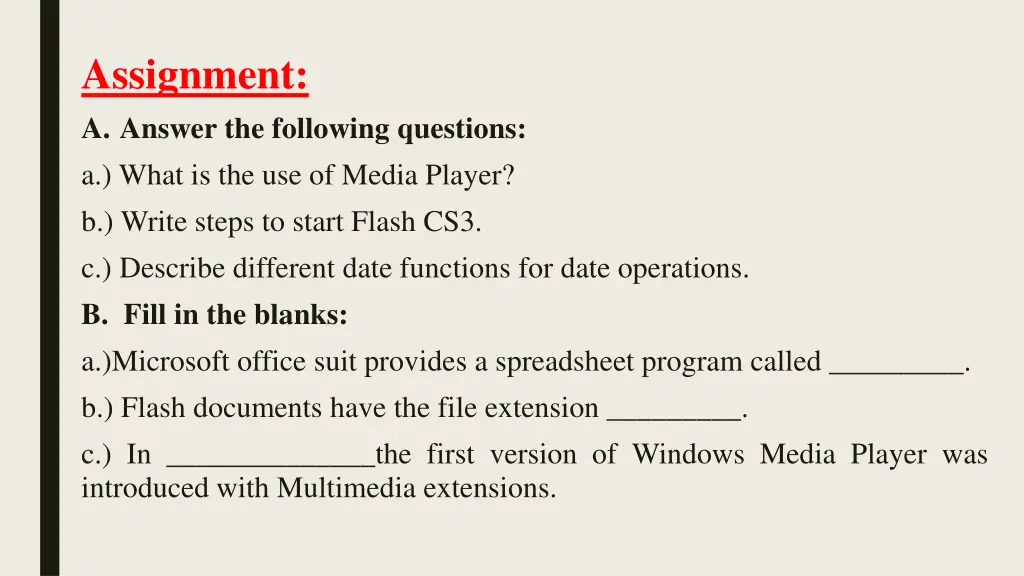 assignment a answer the following questions 1