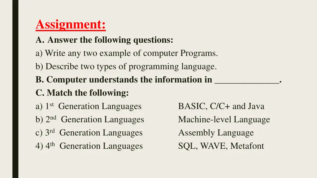 assignment a answer the following questions