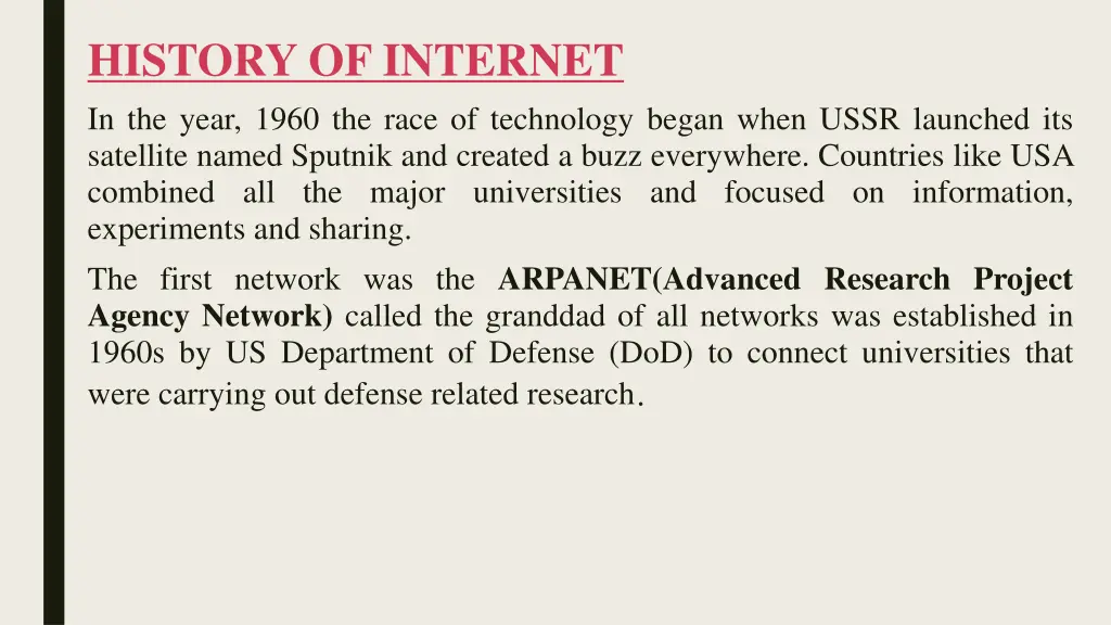 history of internet in the year 1960 the race