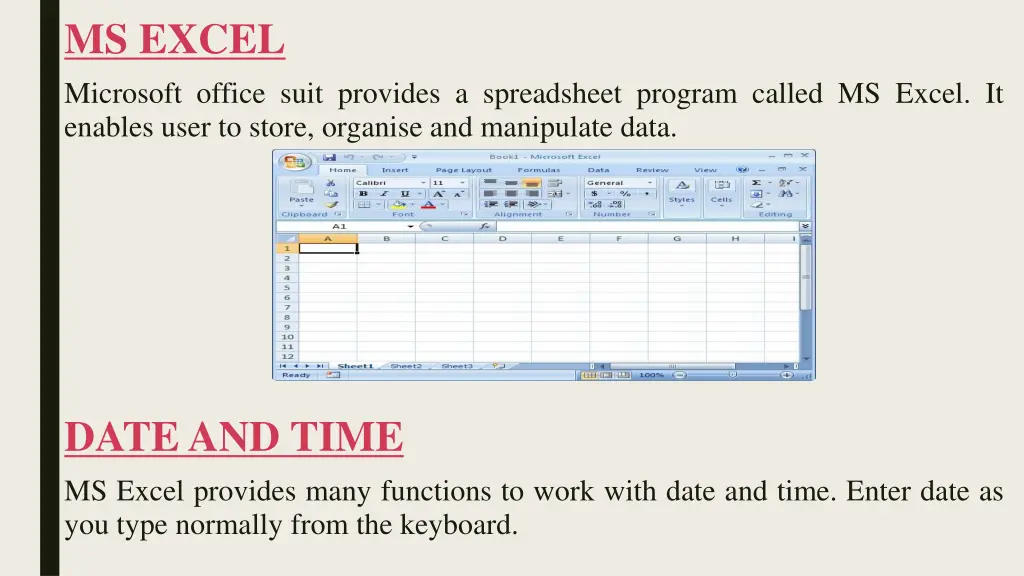 ms excel microsoft office suit provides