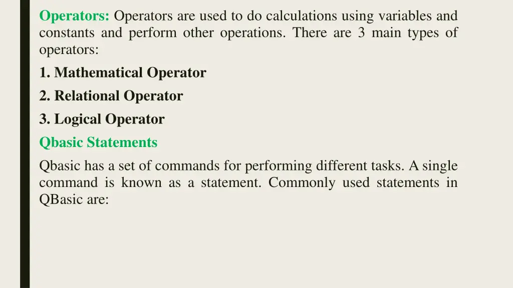 operators operators are used to do calculations