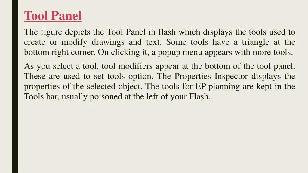 tool panel the figure depicts the tool panel