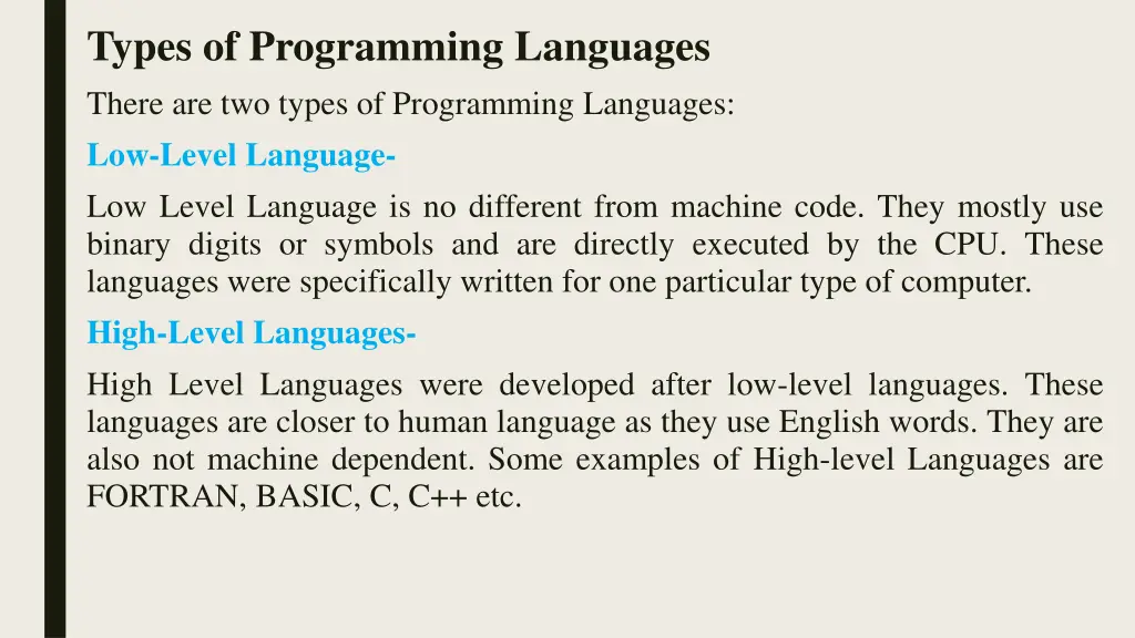 types of programming languages there