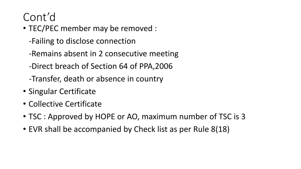 cont d tec pec member may be removed failing