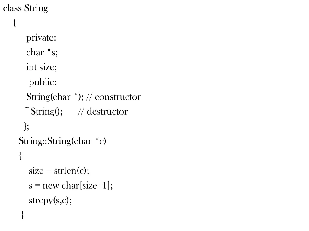 class string private char s int size public