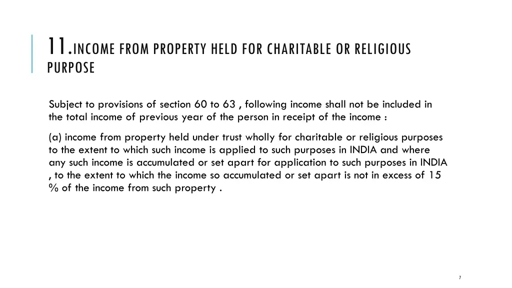 11 income from property held for charitable