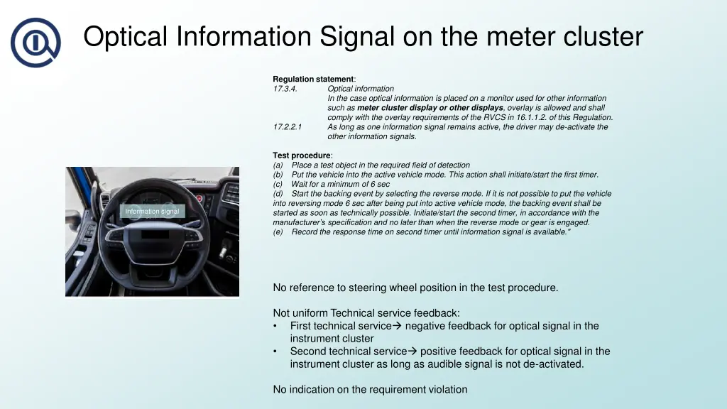 optical information signal on the meter cluster