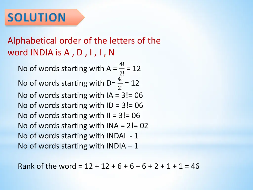 alphabetical order of the letters of the word