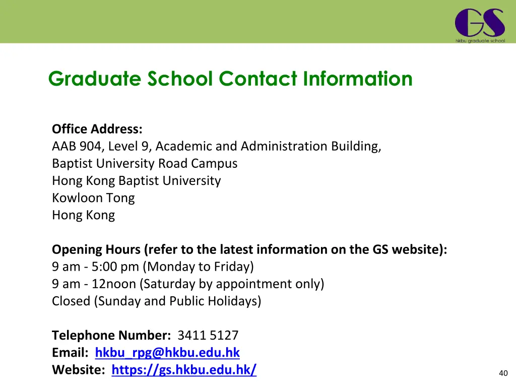 graduate school contact information