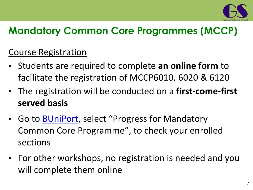 mandatory common core programmes mccp 1