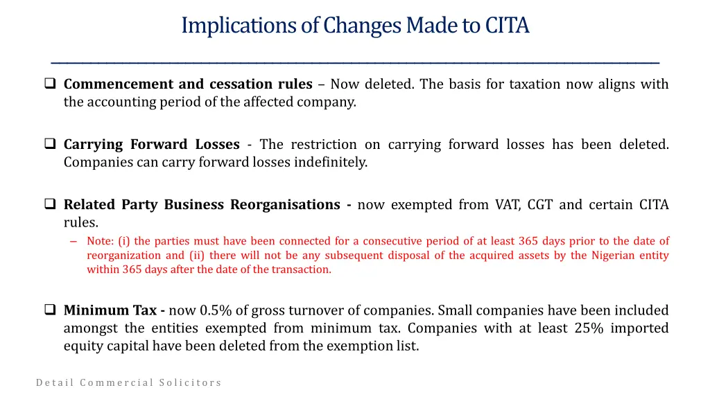 implications of changes made to cita 2