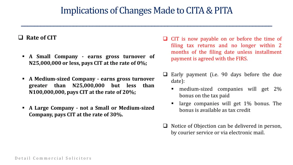 implications of changes made to cita pita