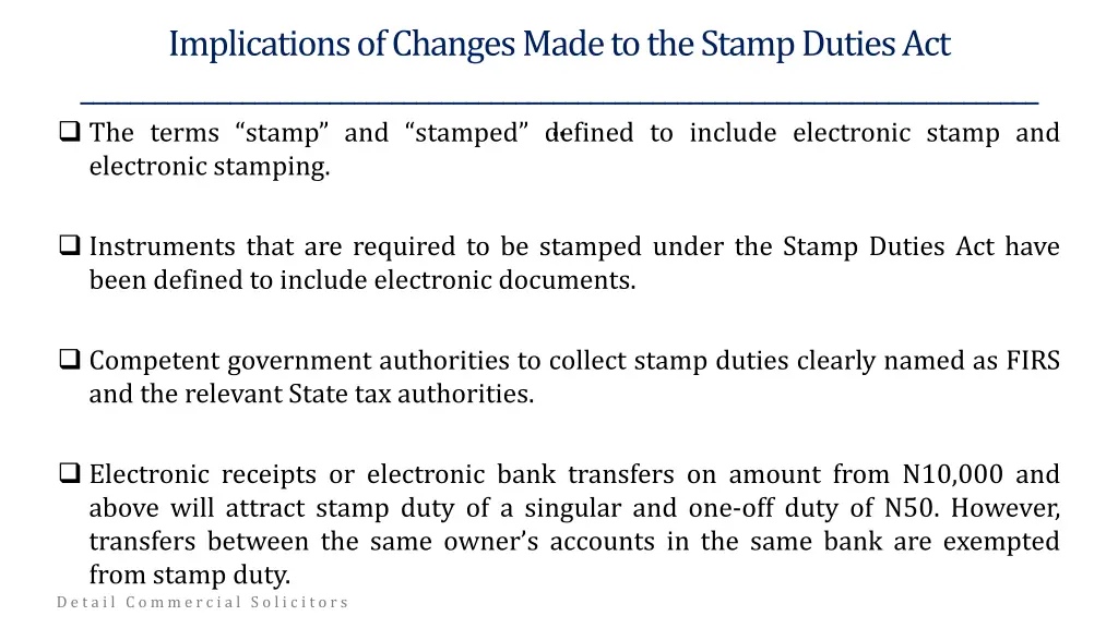 implications of changes made to the stamp duties