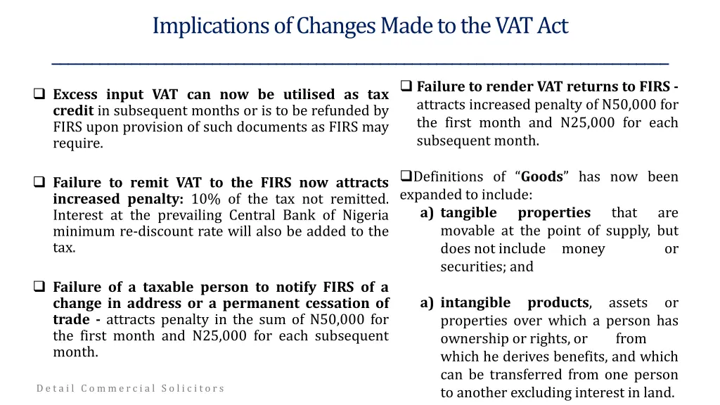 implications of changes made to the vat act 2