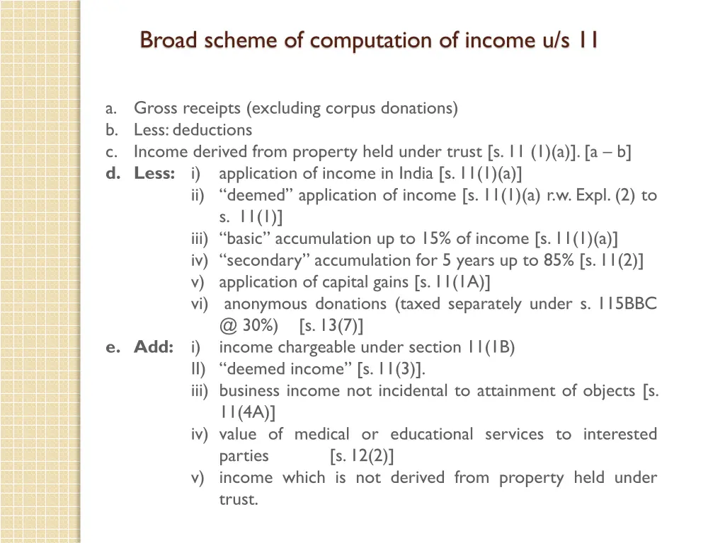 broad scheme of computation of income u s 11