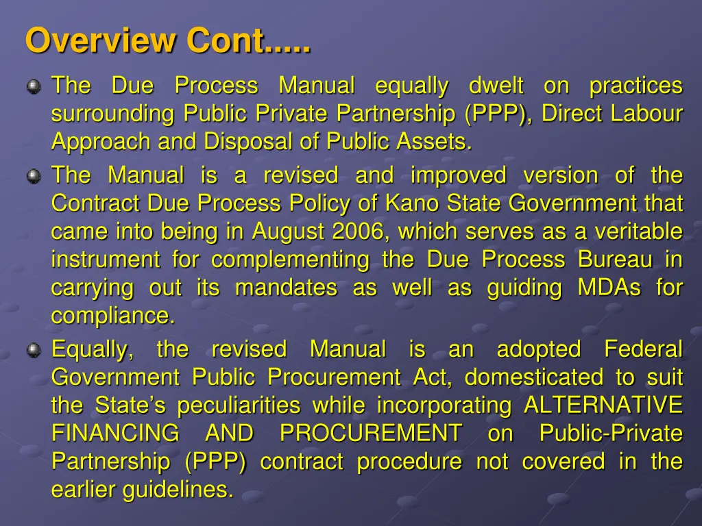 overview cont the due process manual equally