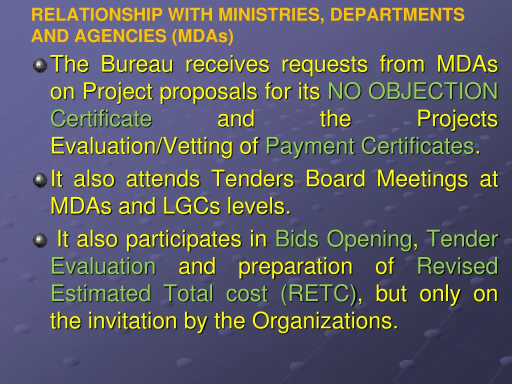 relationship with ministries departments