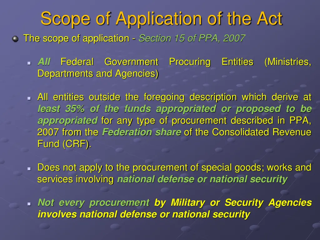 scope of application of the act the scope