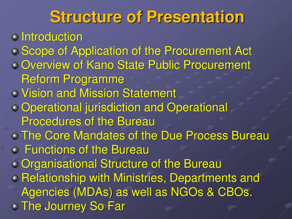 structure of presentation introduction scope