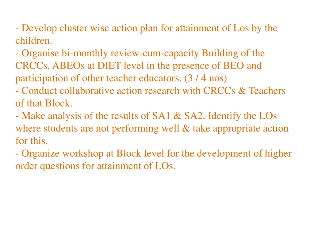 develop cluster wise action plan for attainment