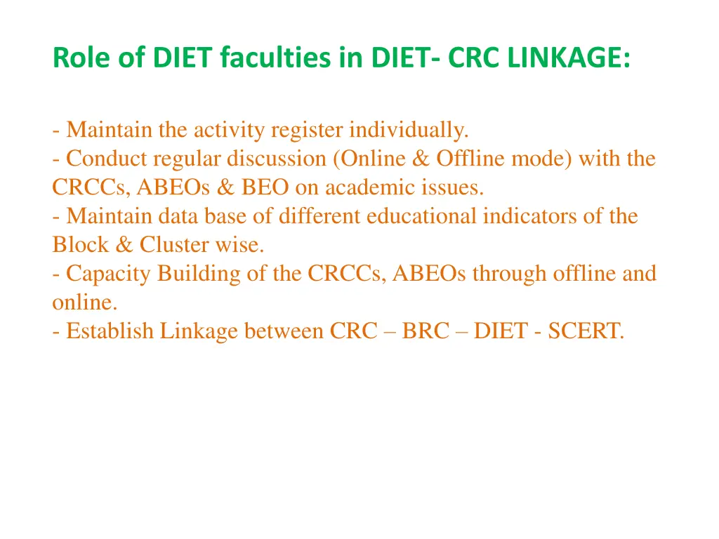 role of diet faculties in diet crc linkage