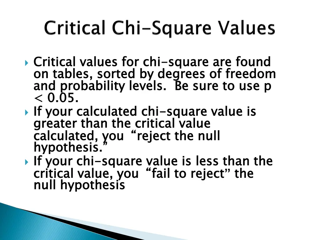 critical values for chi on tables sorted