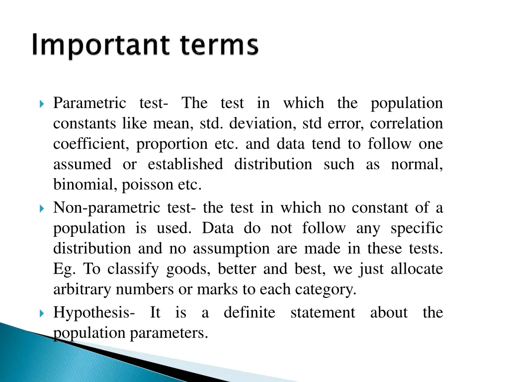 parametric test the test in which the population