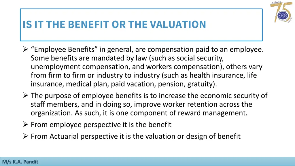 is it the benefit or the valuation