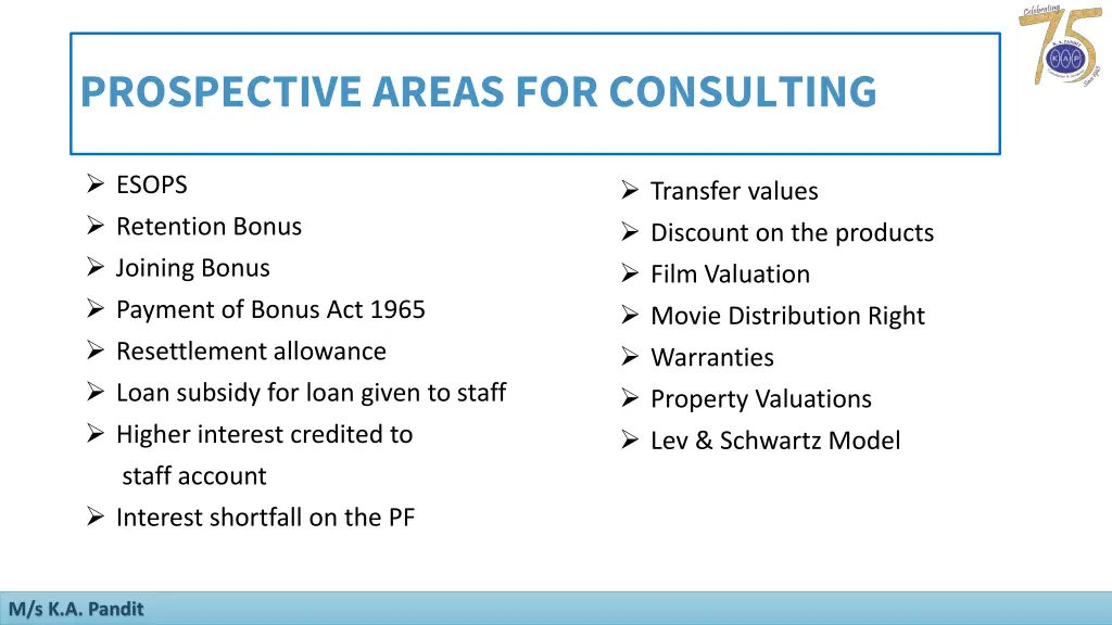 prospective areas for consulting