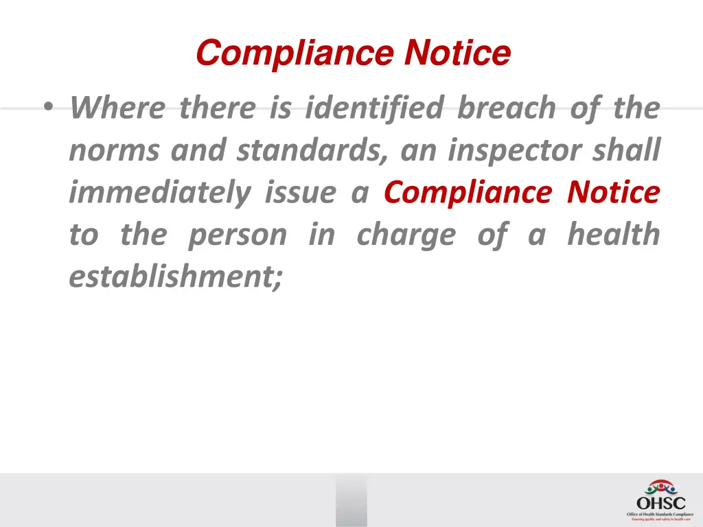 compliance notice where there is identified