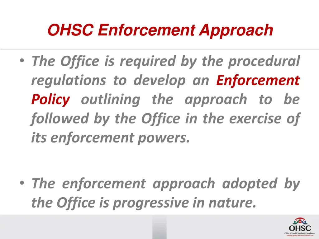 ohsc enforcement approach