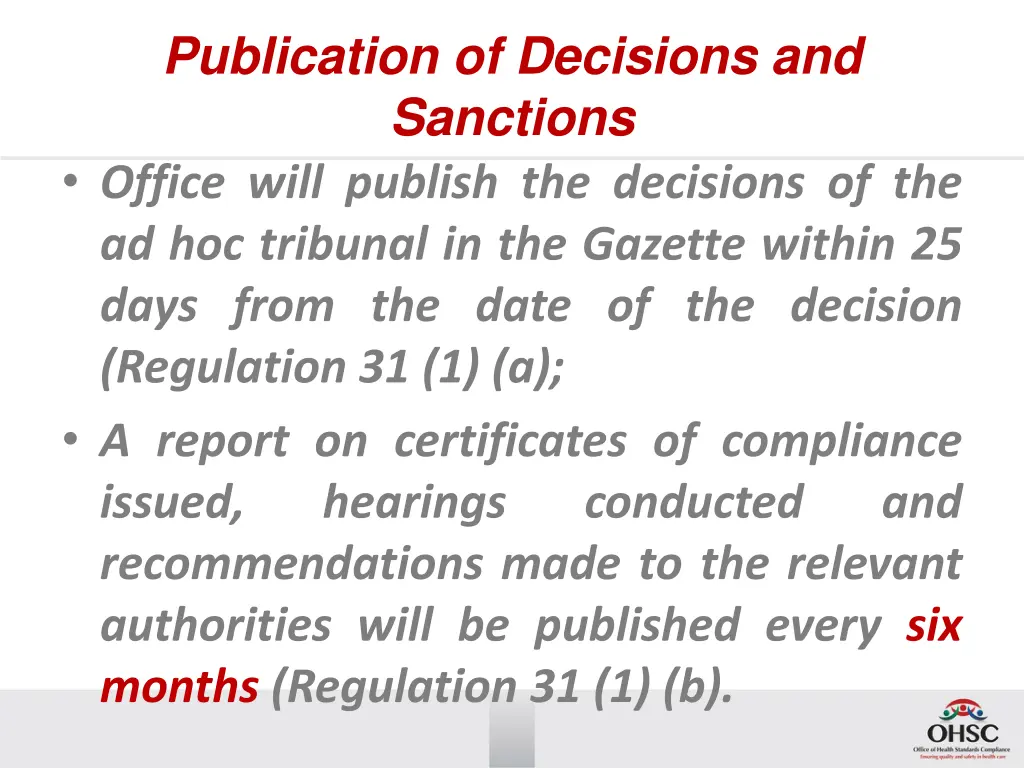 publication of decisions and sanctions office