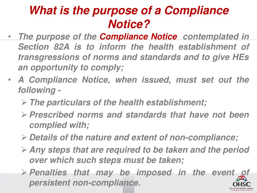 what is the purpose of a compliance notice